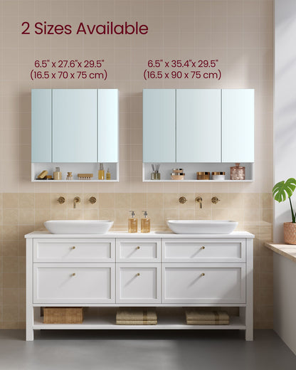 90 cm Wide Bathroom Mirror Cabinet with Shelves Cloud White - image 7