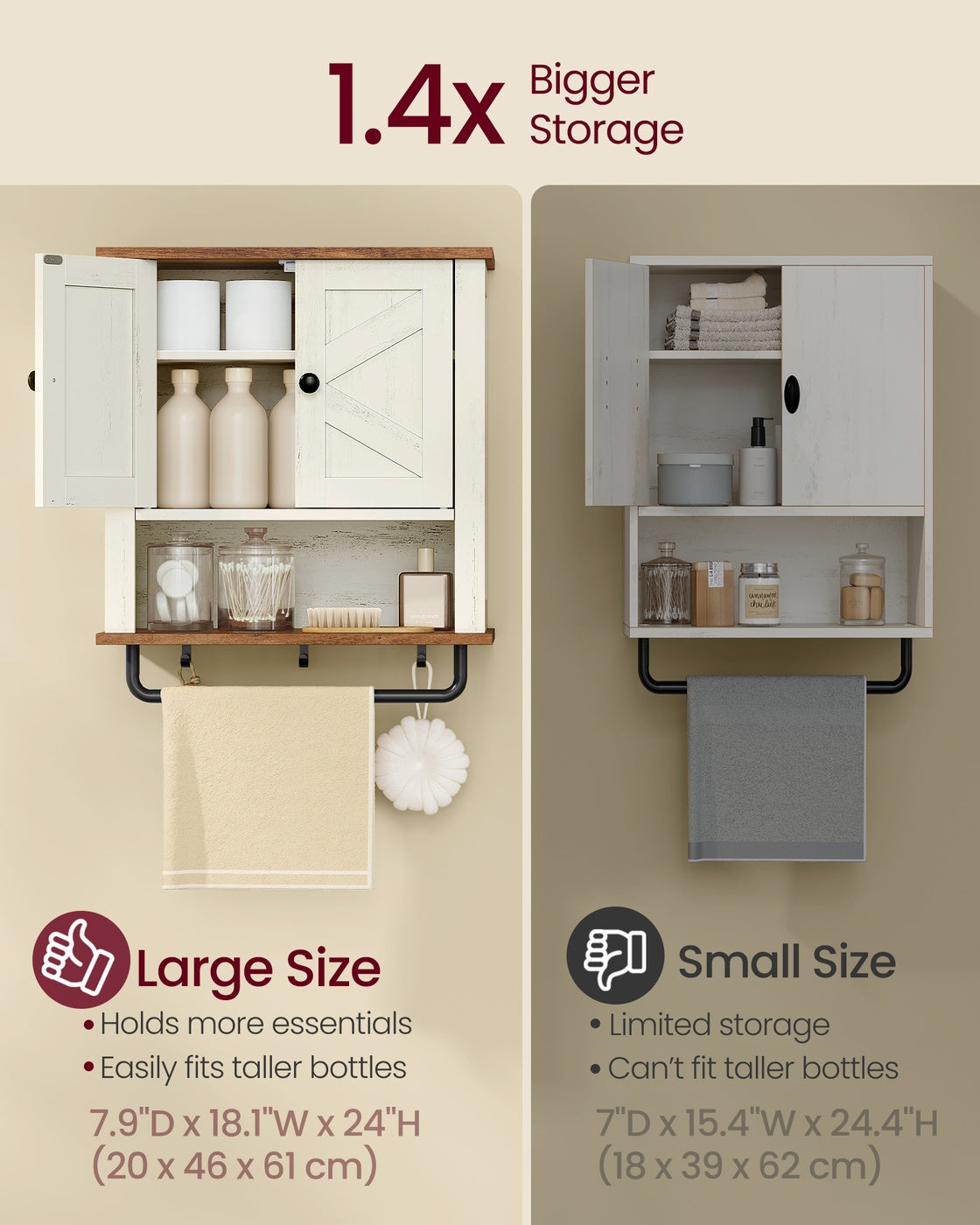 LIRY Collection - Bathroom Wall Cabinet, Farmhouse Wall-Mounted Medicine Storage Cabinet with 2 Barn Doors