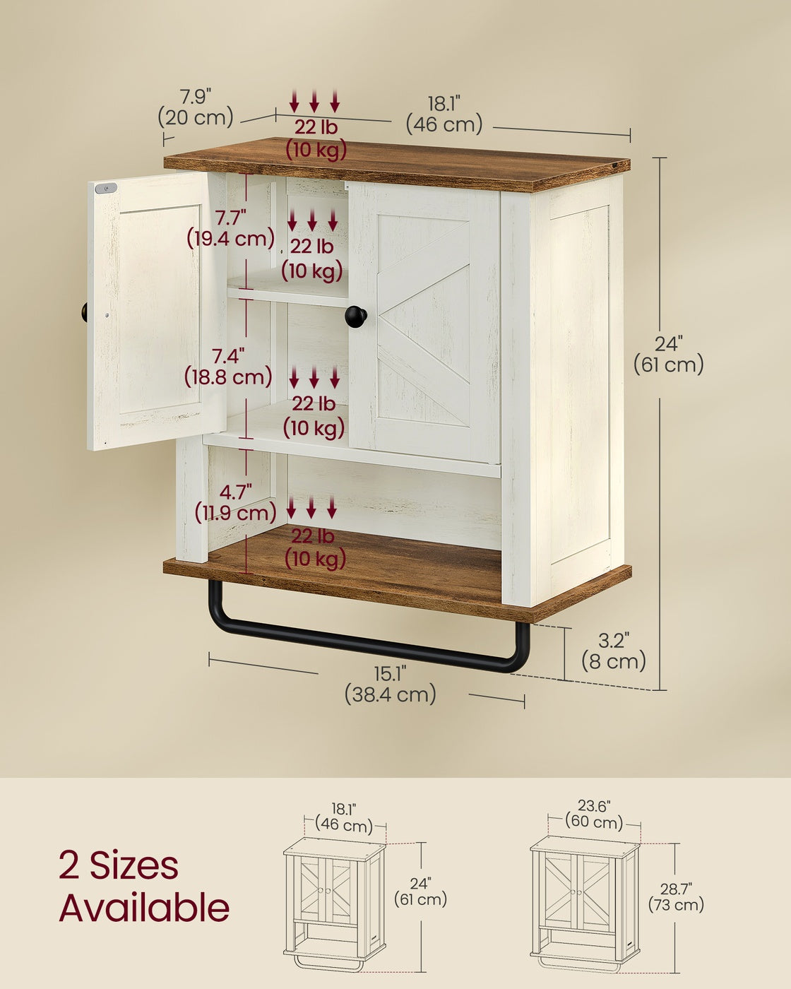 LIRY Collection - Bathroom Wall Cabinet, Farmhouse Wall-Mounted Medicine Storage Cabinet with 2 Barn Doors