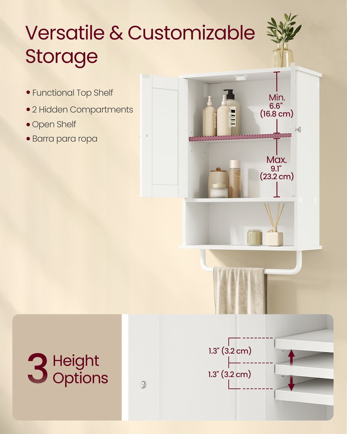 Hanging Bathroom Cabinet with Towel Rod - image 2