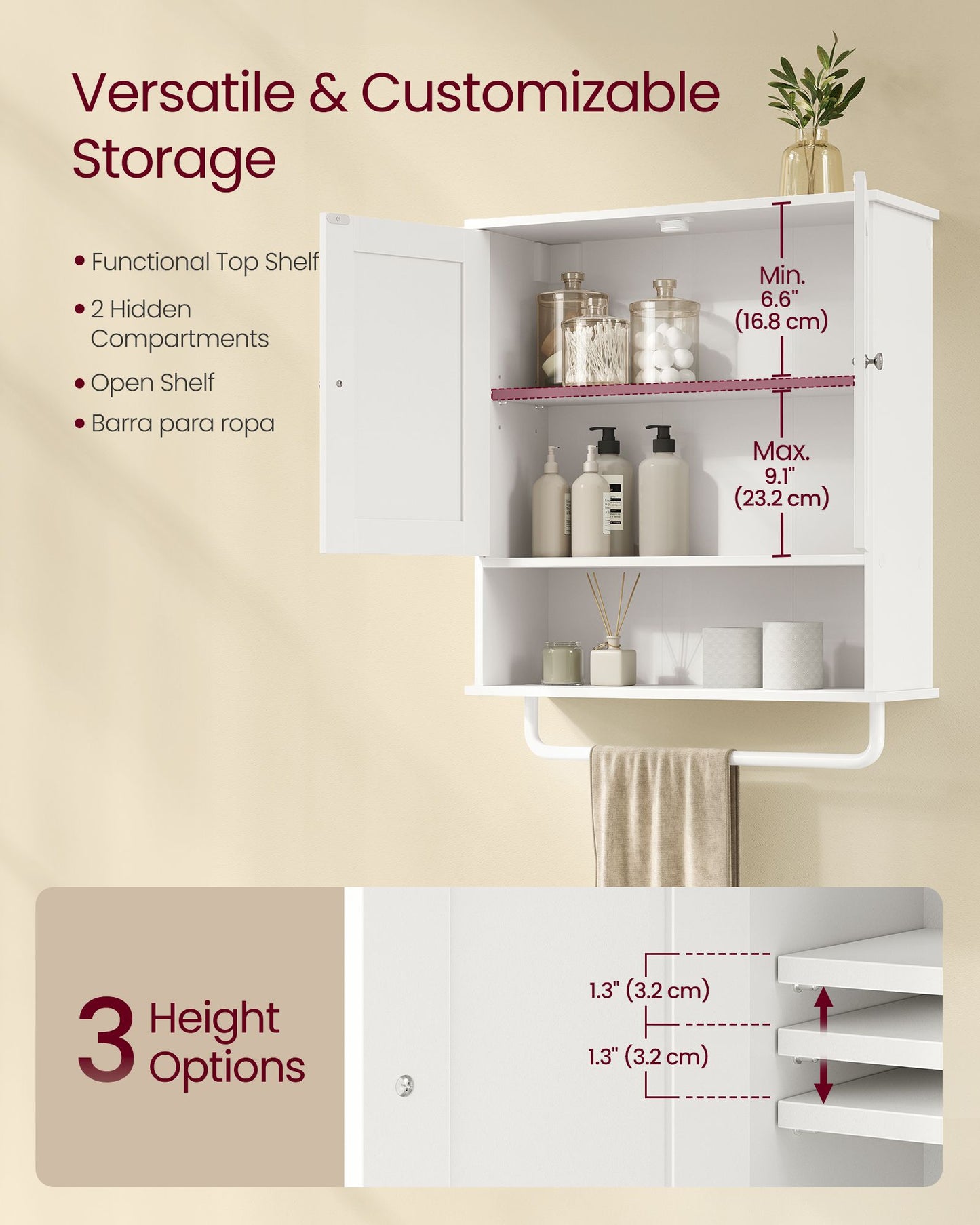 Hanging Bathroom Cabinet with Towel Rod - image 3