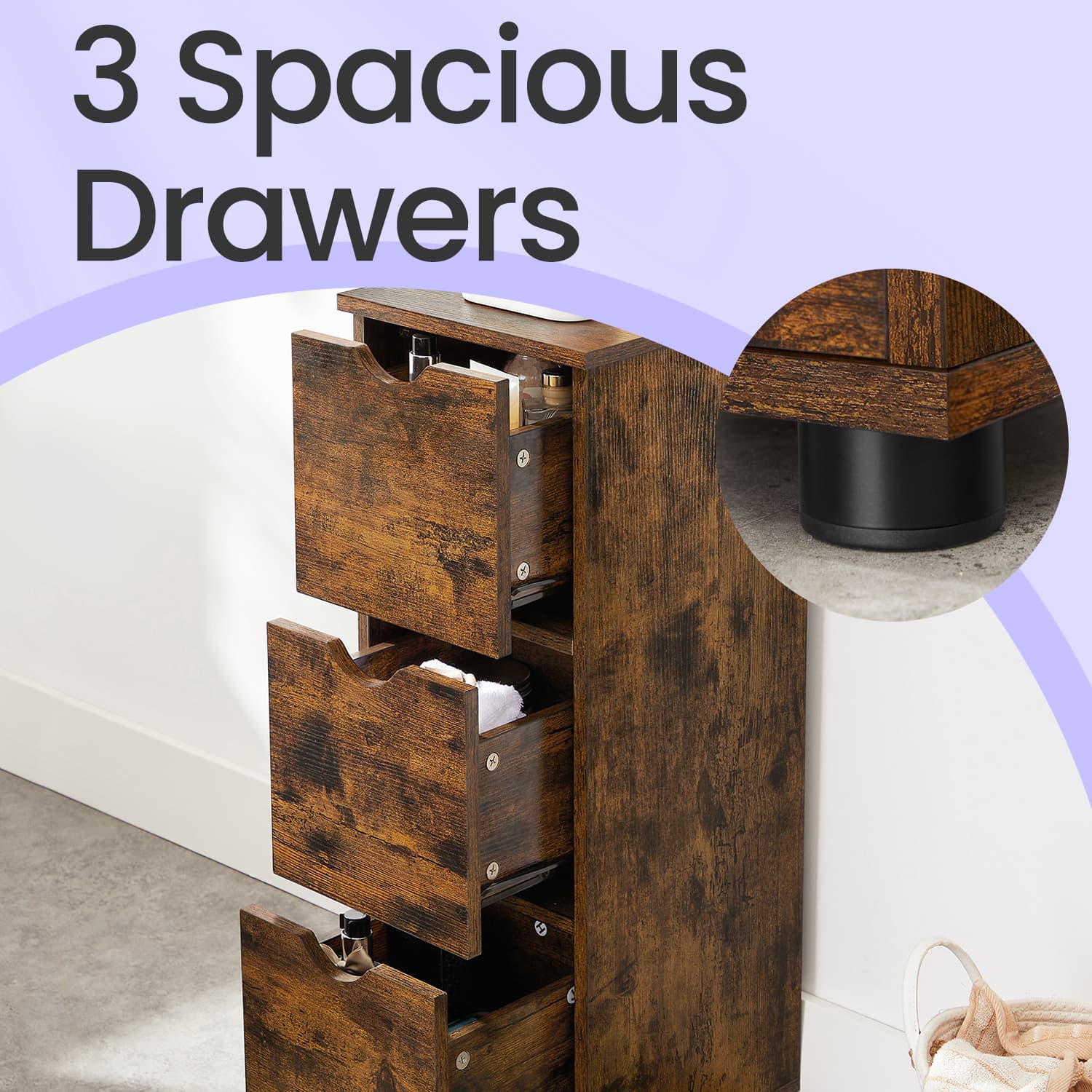 Bathroom Storage Cabinet, Storage Tower with 3 Drawers, Space-Saving for Living Room, Bedroom, Kitchen - image 3
