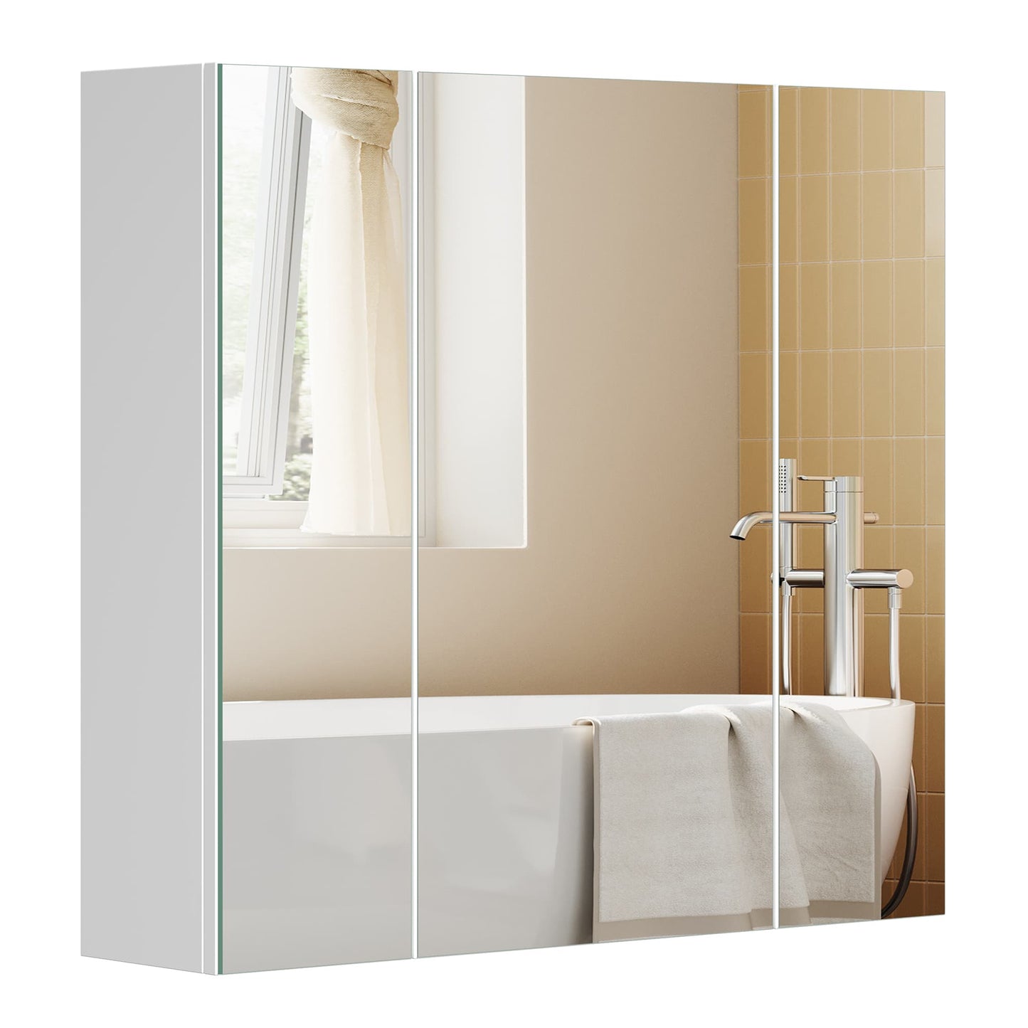White Wall-mounted Storage Cabinet with 3 Mirrors - image 1
