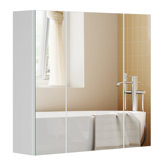 White Wall-mounted Storage Cabinet with 3 Mirrors - image 1