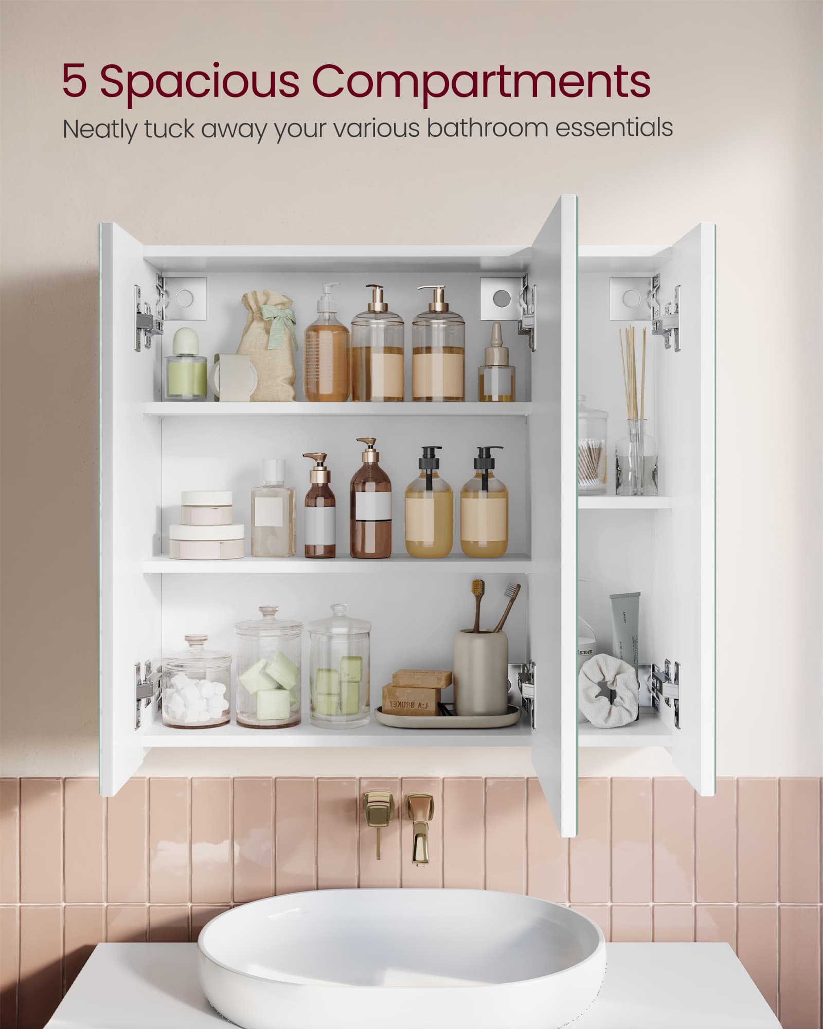 White Wall-mounted Storage Cabinet with 3 Mirrors - image 7