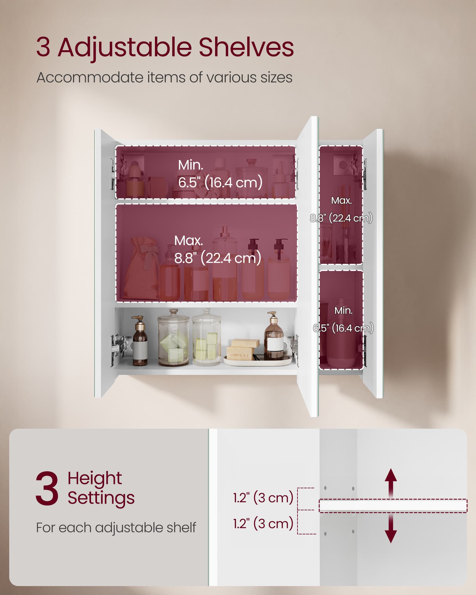 White Wall-mounted Storage Cabinet with 3 Mirrors - image 8