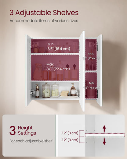 White Wall-mounted Storage Cabinet with 3 Mirrors - image 8