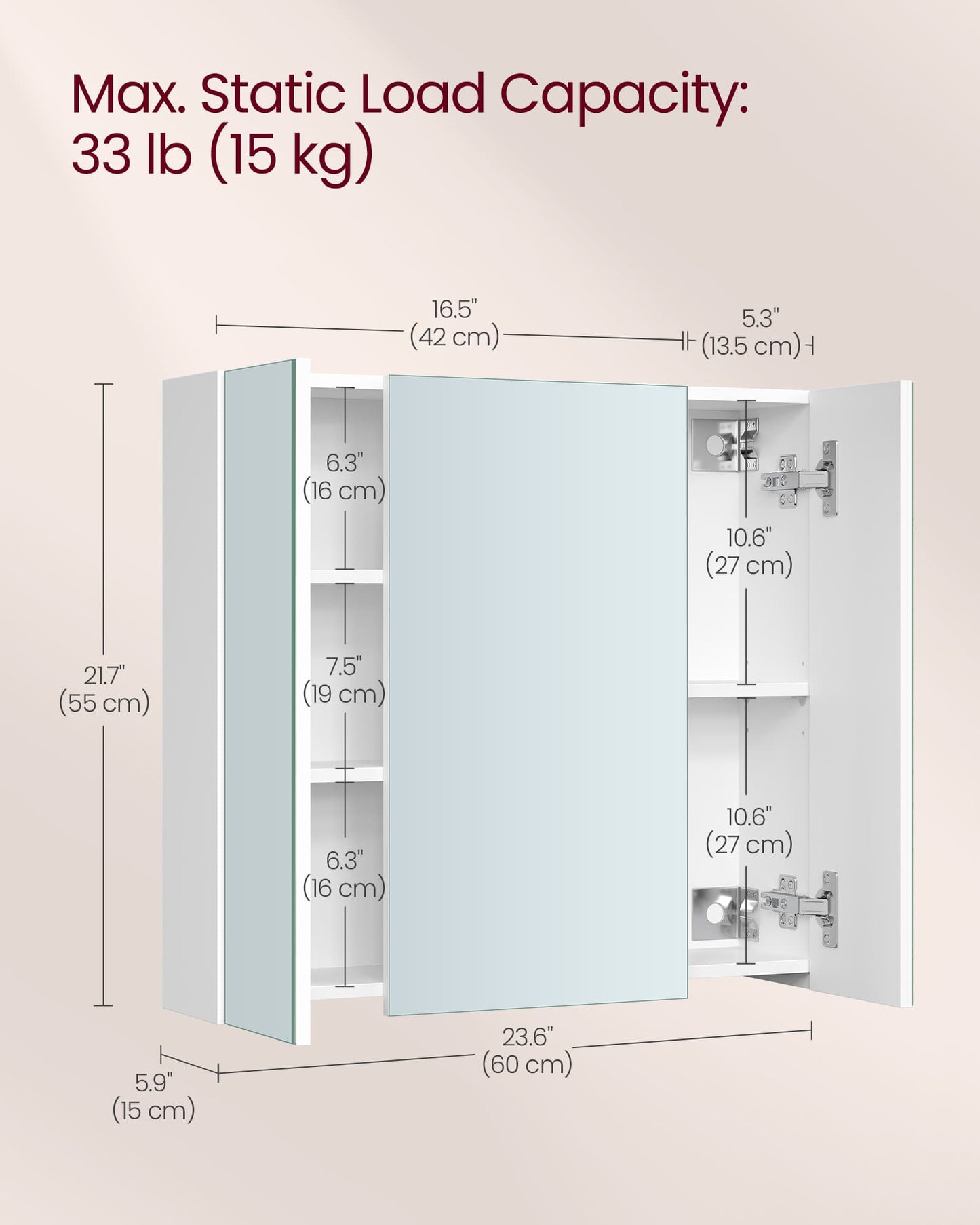 White Wall-mounted Storage Cabinet with 3 Mirrors - image 10