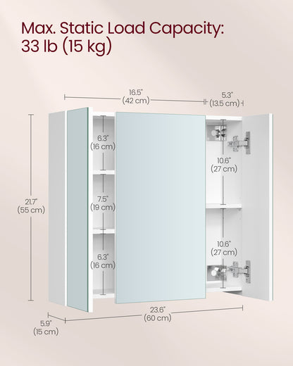 White Wall-mounted Storage Cabinet with 3 Mirrors - image 10
