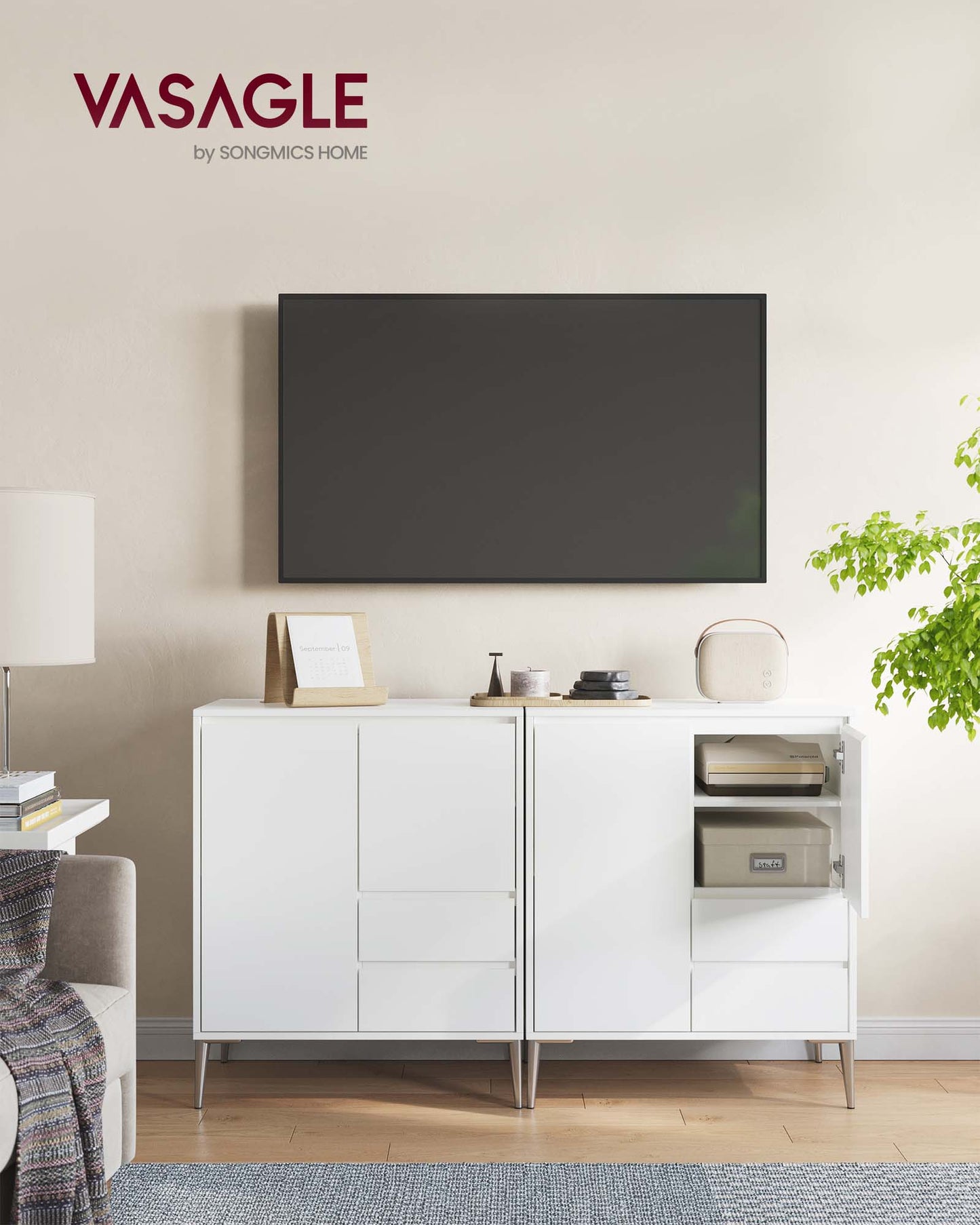 Sideboard, Buffet Cabinet with 2 Drawers, 2 Compartments with Doors and Height Adjustable Shelves
