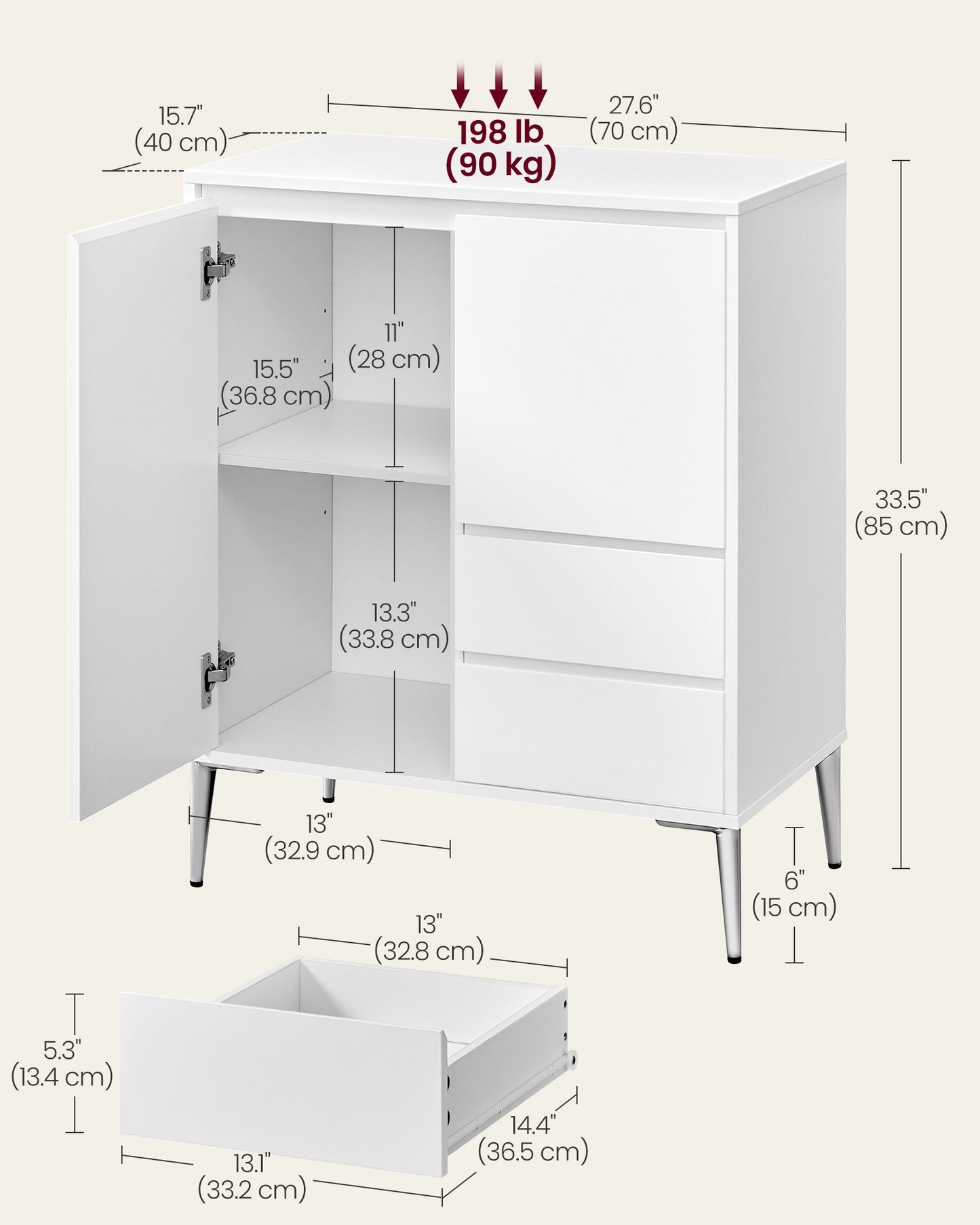 Sideboard, Buffet Cabinet with 2 Drawers, 2 Compartments with Doors and Height Adjustable Shelves