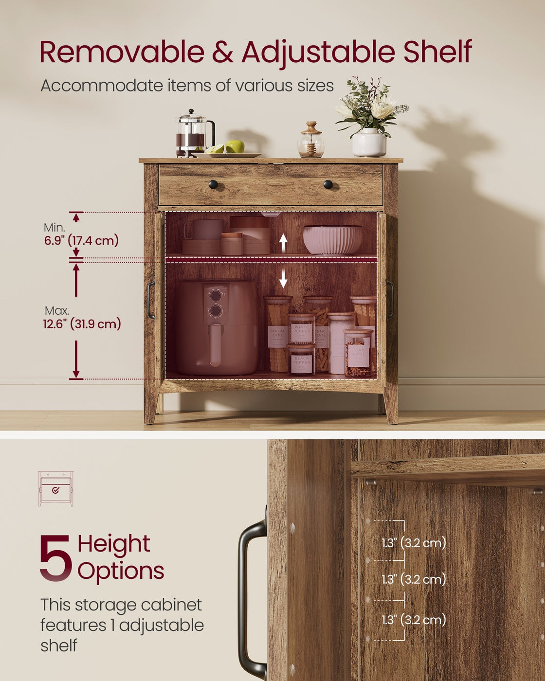 Coffee Bar Cabinet, Kitchen Storage Cabinet with Drawers