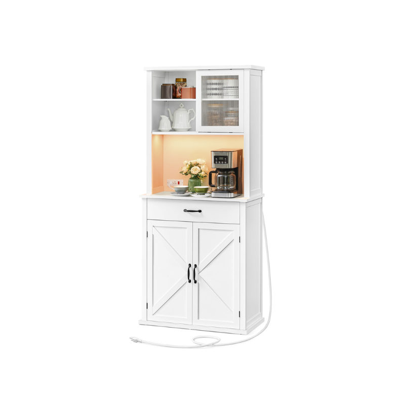 71" Pantry Cabinet with Lights and Charging Station