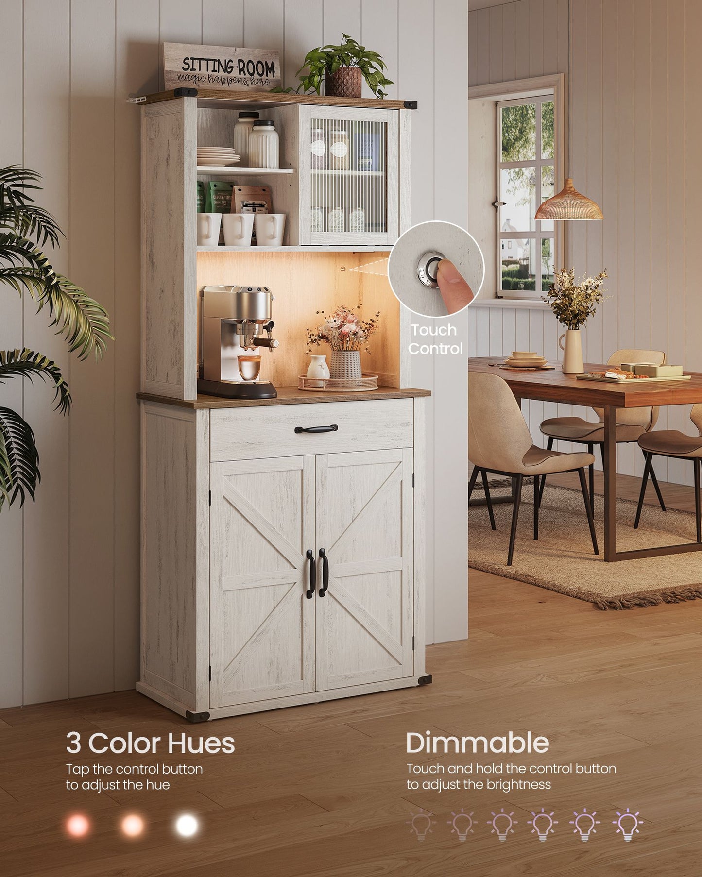 71" Pantry Cabinet with Lights and Charging Station