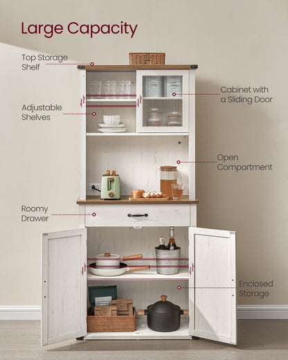71" Pantry Cabinet with Lights and Charging Station