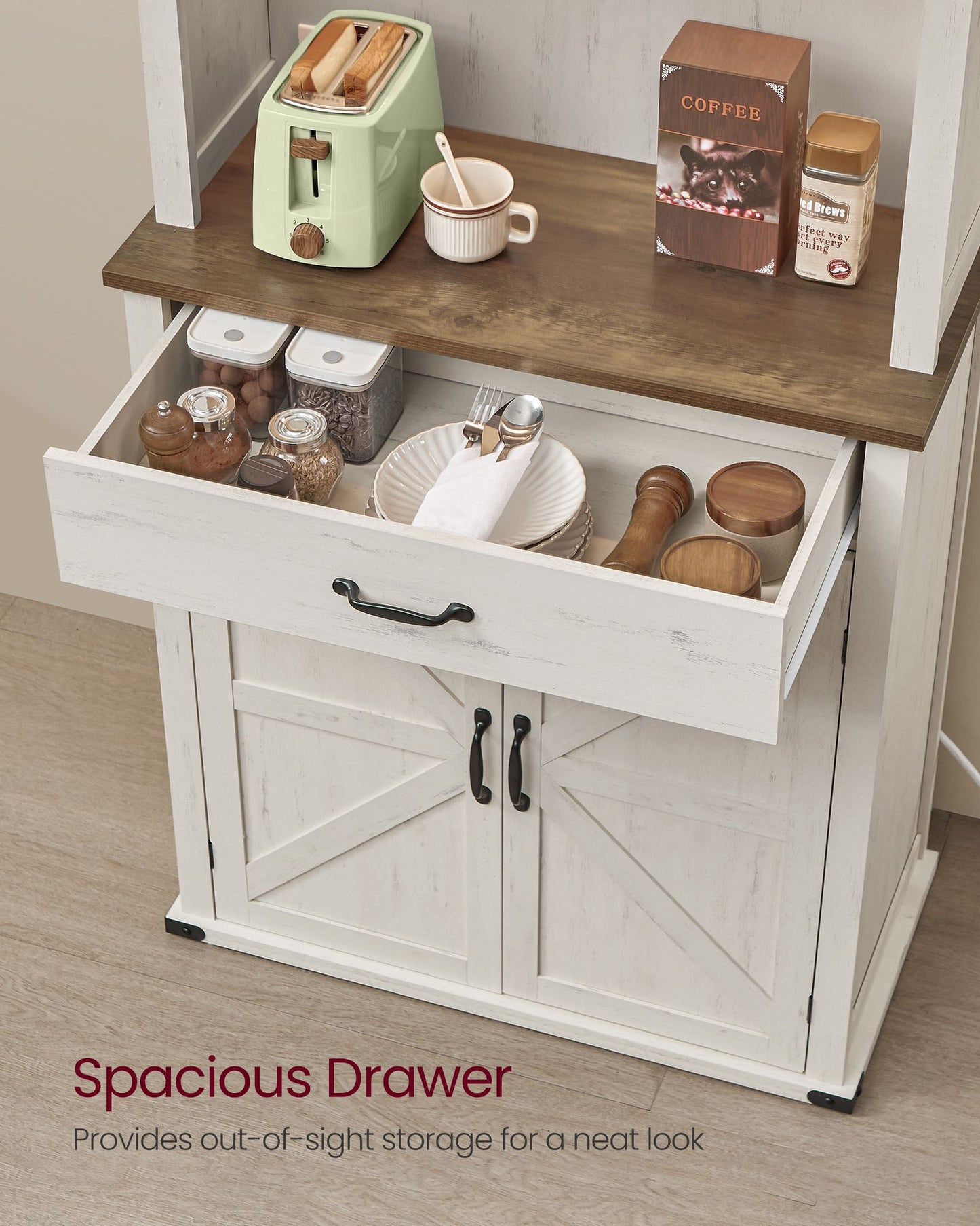 71" Pantry Cabinet with Lights and Charging Station