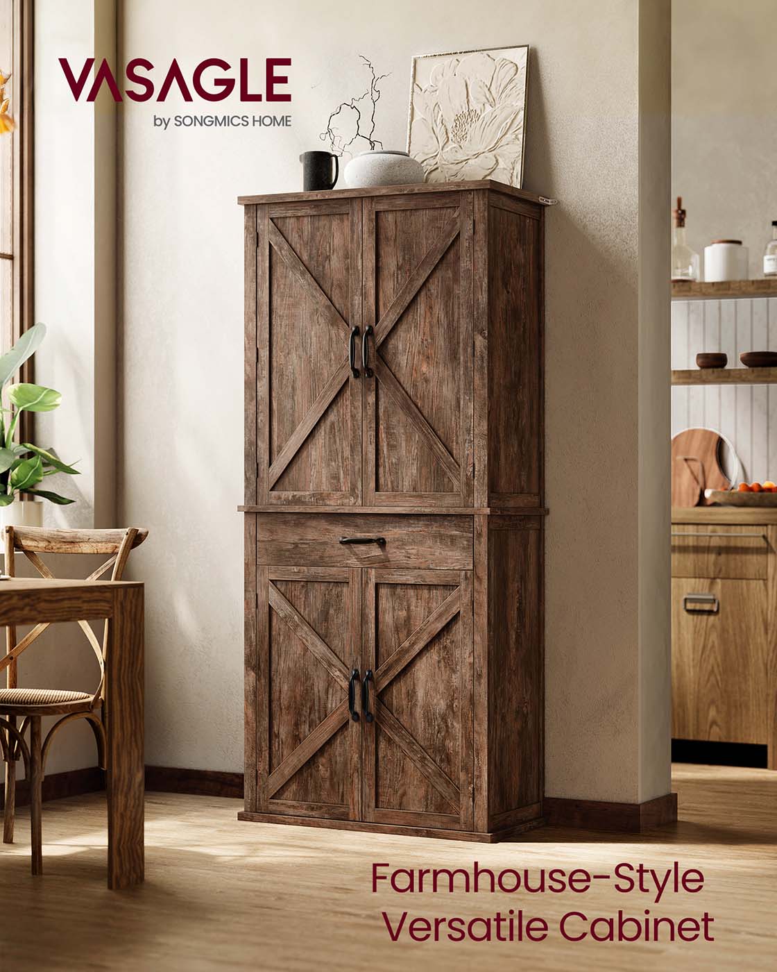 LIRY Collection - Pantry Cabinet with Barn Doors