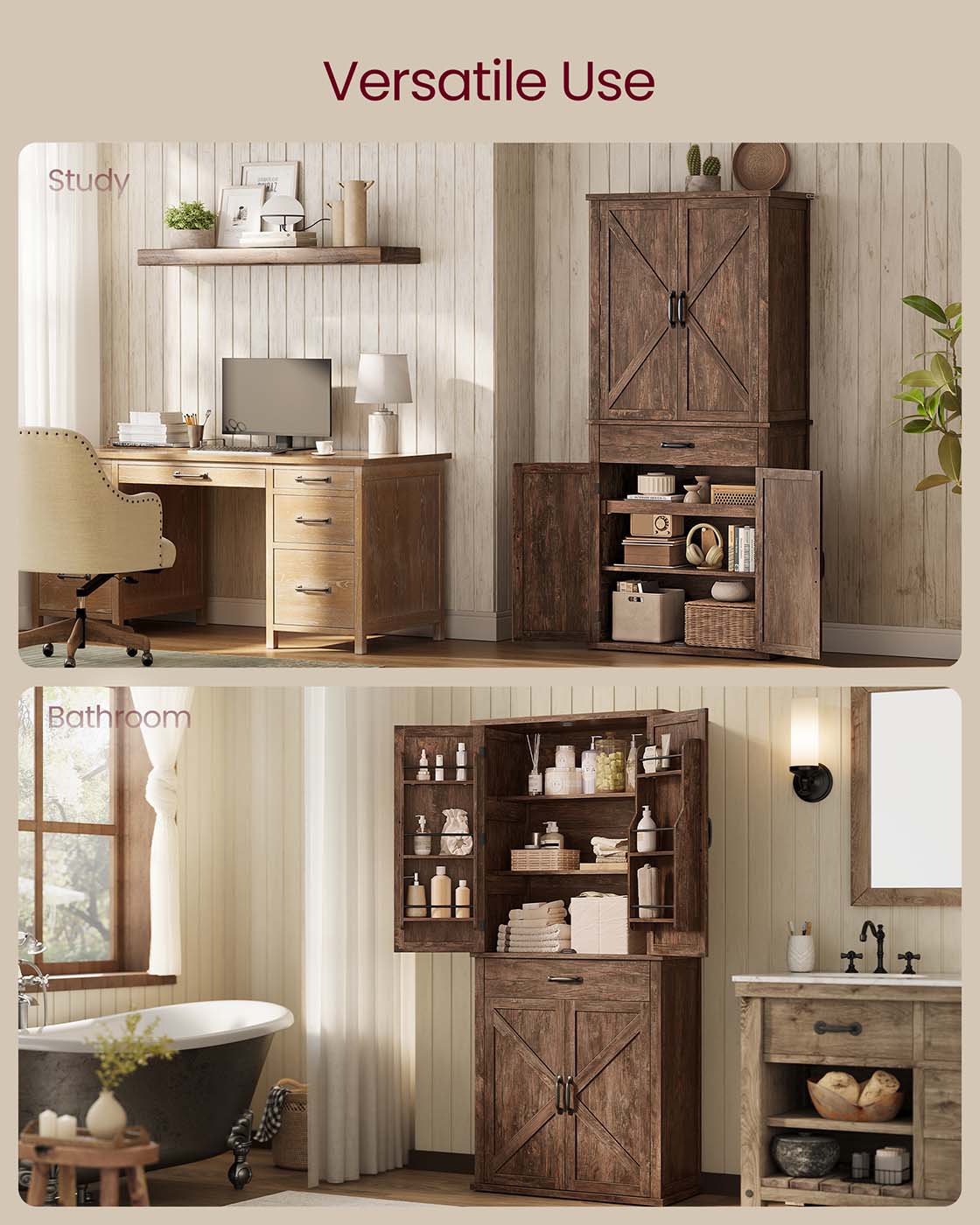 LIRY Collection - Pantry Cabinet with Barn Doors