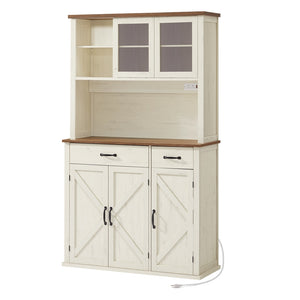 Pantry Cabinet with Lights and Charging Station 15.6 x 41.9 x 71.1 Inches Rustic White - image 8