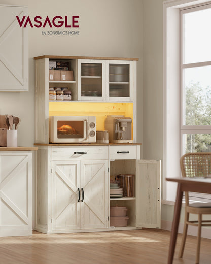 Pantry Cabinet with Lights and Charging Station 15.6 x 41.9 x 71.1 Inches Rustic White - image 2