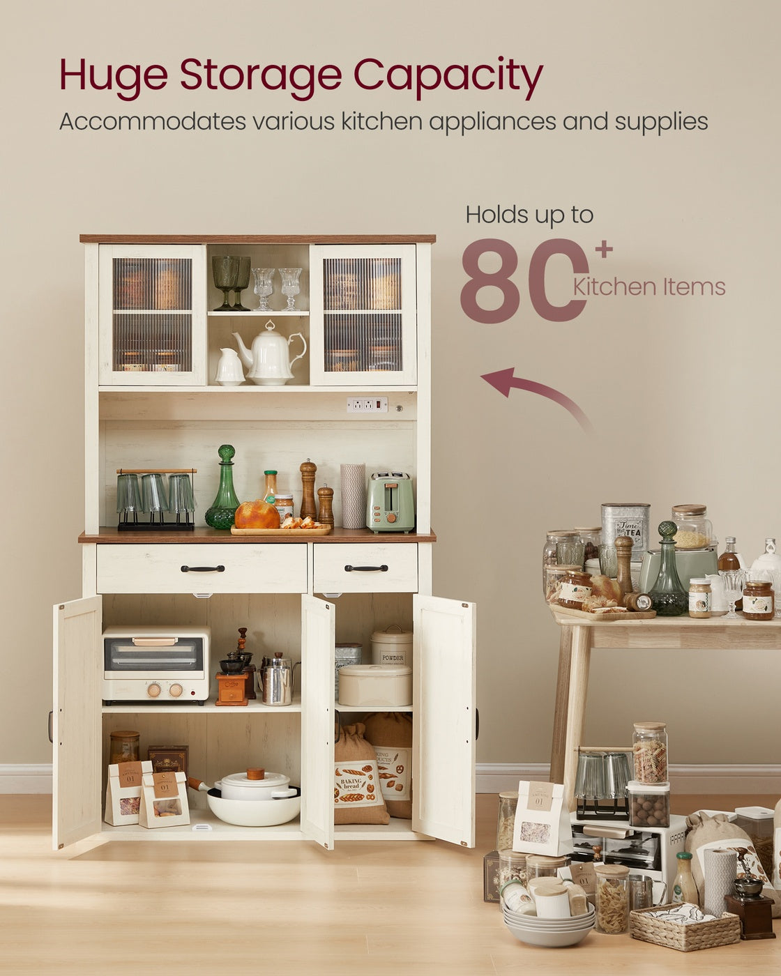 Pantry Cabinet with Lights and Charging Station 15.6 x 41.9 x 71.1 Inches Rustic White - image 4
