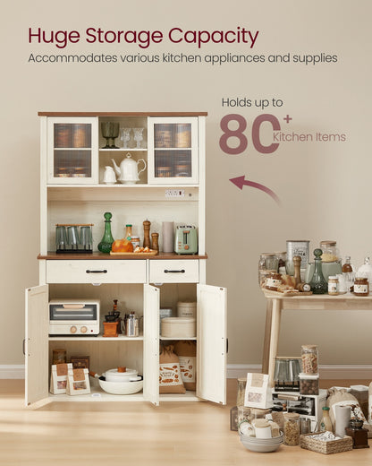 Pantry Cabinet with Lights and Charging Station 15.6 x 41.9 x 71.1 Inches Rustic White - image 4