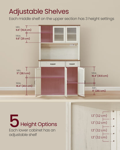 Pantry Cabinet with Lights and Charging Station 15.6 x 41.9 x 71.1 Inches Rustic White - image 5