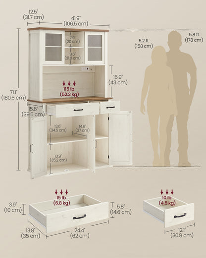 Pantry Cabinet with Lights and Charging Station 15.6 x 41.9 x 71.1 Inches Rustic White - image 7