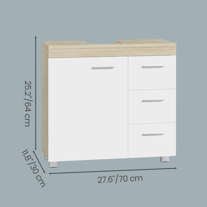 Pedestal Under Sink Bathroom Storage Cabinet, Bathroom vanity unit with 3 Drawers, 30 x 70 x 64 cm, White - image 18