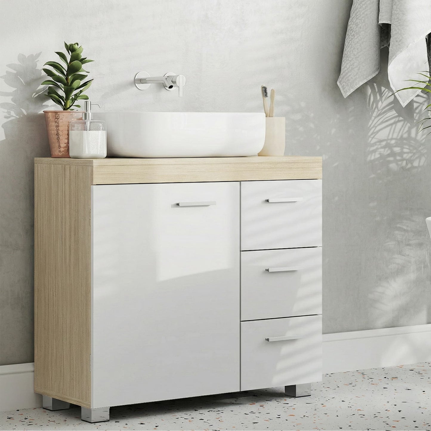 Pedestal Under Sink Bathroom Storage Cabinet, Bathroom vanity unit with 3 Drawers, 30 x 70 x 64 cm, White - image 16