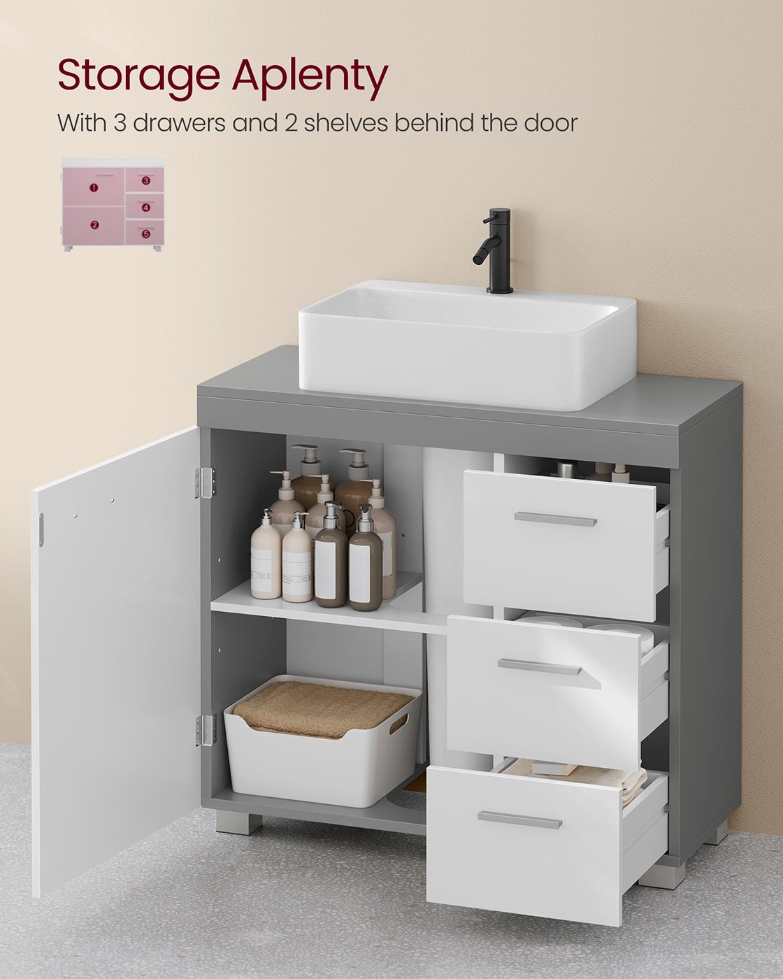 Under-Sink Bathroom Cabinet, 30 x 70 x 64 cm, Cloud White - image 15