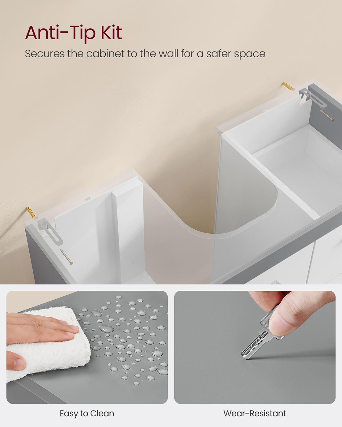 Under-Sink Bathroom Cabinet, 30 x 70 x 64 cm, Cloud White - image 16