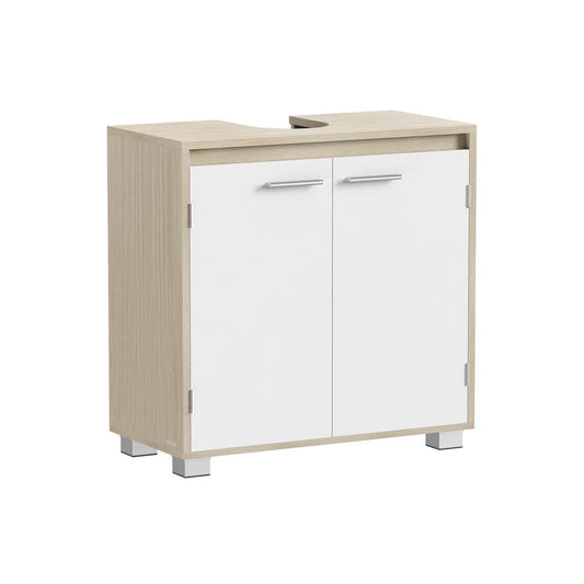 Under Sink Bathroom Cabinet with Storage Compartments, Natural Beige and Cloud White - image 1