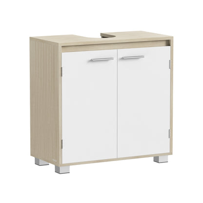 Under Sink Bathroom Cabinet with Storage Compartments, Natural Beige and Cloud White - image 1