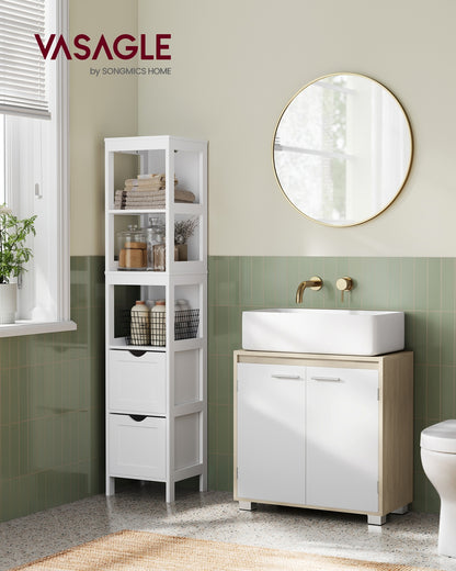 Under Sink Bathroom Cabinet with Storage Compartments, Natural Beige and Cloud White - image 2