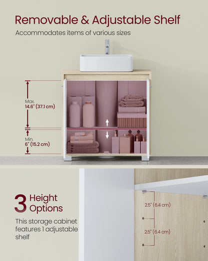 Under Sink Bathroom Cabinet with Storage Compartments, Natural Beige and Cloud White - image 3