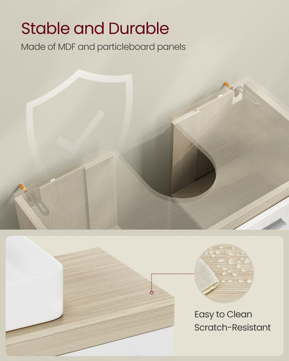 Under Sink Bathroom Cabinet with Storage Compartments, Natural Beige and Cloud White - image 5
