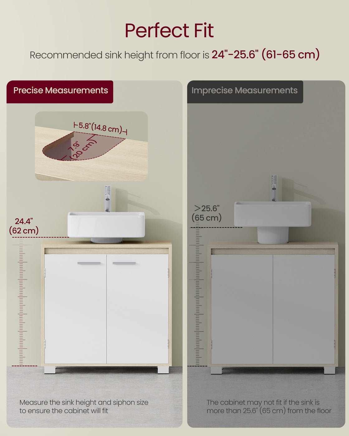 Under Sink Bathroom Cabinet with Storage Compartments, Natural Beige and Cloud White - image 7