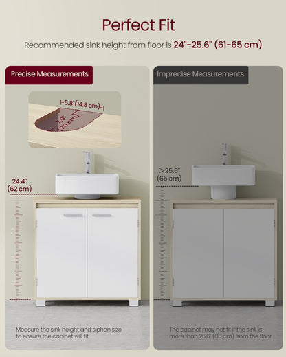 Under Sink Bathroom Cabinet with Storage Compartments, Natural Beige and Cloud White - image 7