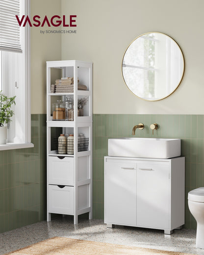 Under Sink Bathroom Cabinet with Storage Compartments, Natural Beige and Cloud White - image 9