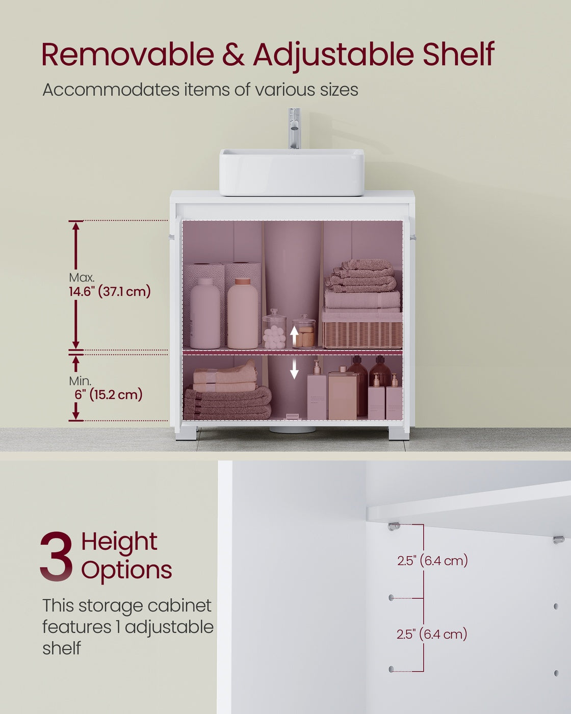 Under Sink Bathroom Cabinet with Storage Compartments, Natural Beige and Cloud White - image 10