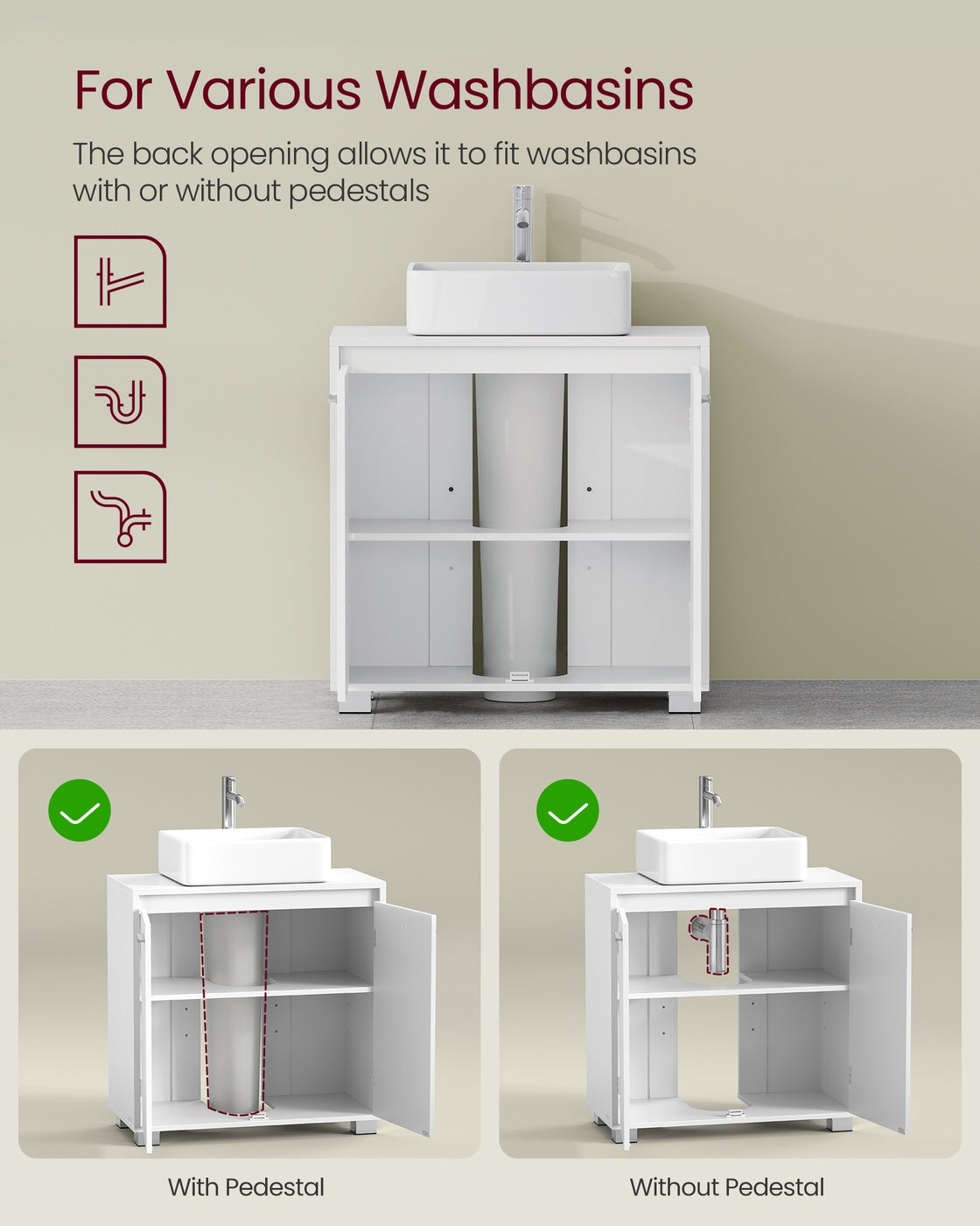 Under Sink Bathroom Cabinet with Storage Compartments, Natural Beige and Cloud White - image 11