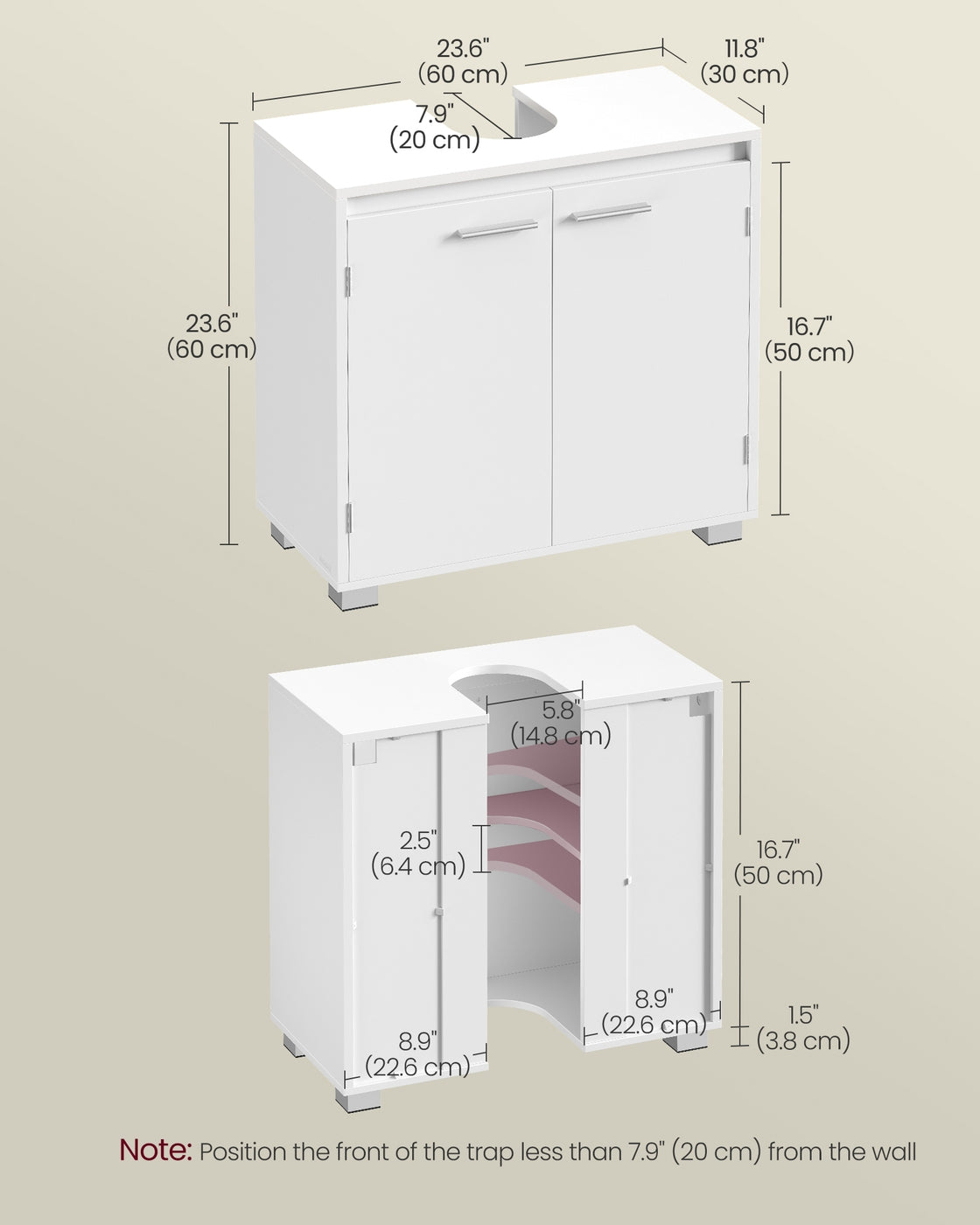 Under Sink Bathroom Cabinet with Storage Compartments, Natural Beige and Cloud White - image 13