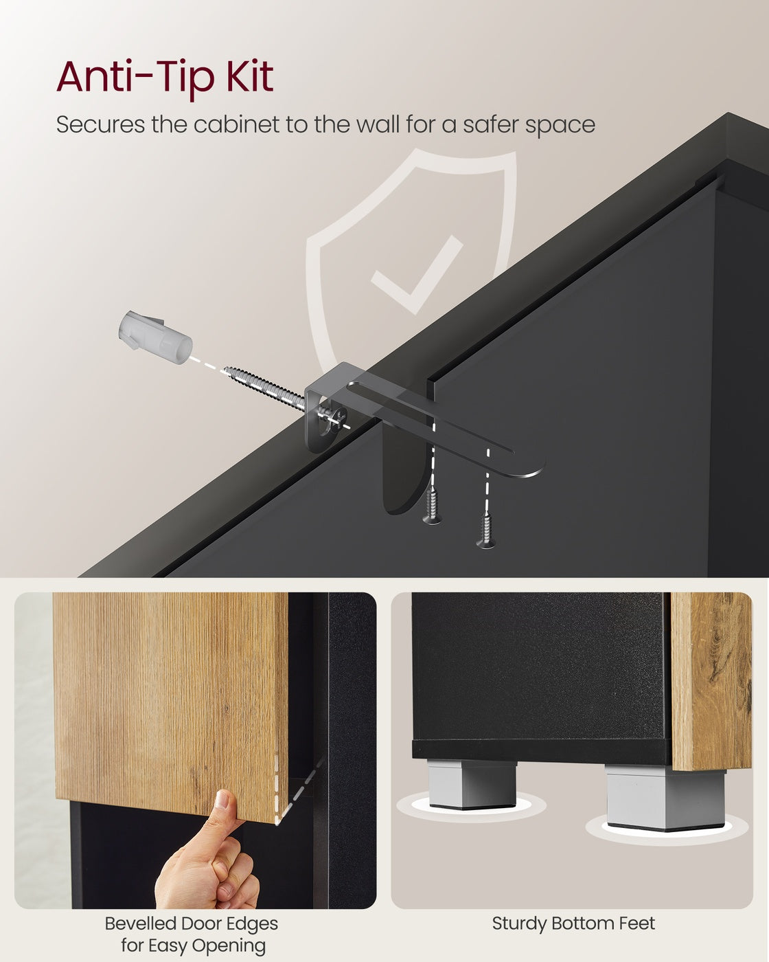 Tall Bathroom Cabinet Slim Storage Cabinet 30 x 30 x 170.2 cm Ink Black and Natural Brown - image 6