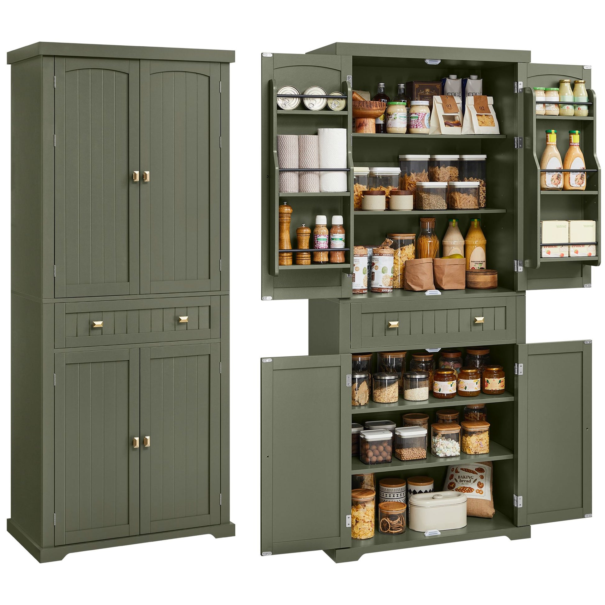 Pantry Cabinet, 15.7 x 30 x 71.7 Inches, Freestanding Tall Cupboard Storage Cabinet with a Drawer - HWLEXTRA 