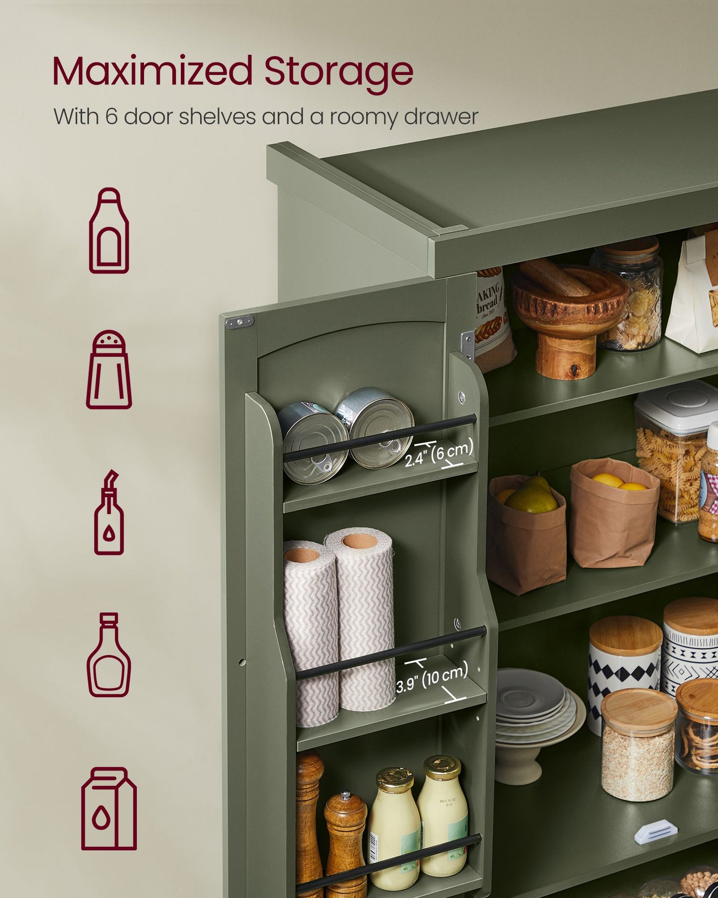 Pantry Cabinet, 15.7 x 30 x 71.7 Inches, Freestanding Tall Cupboard Storage Cabinet with a Drawer - HWLEXTRA 