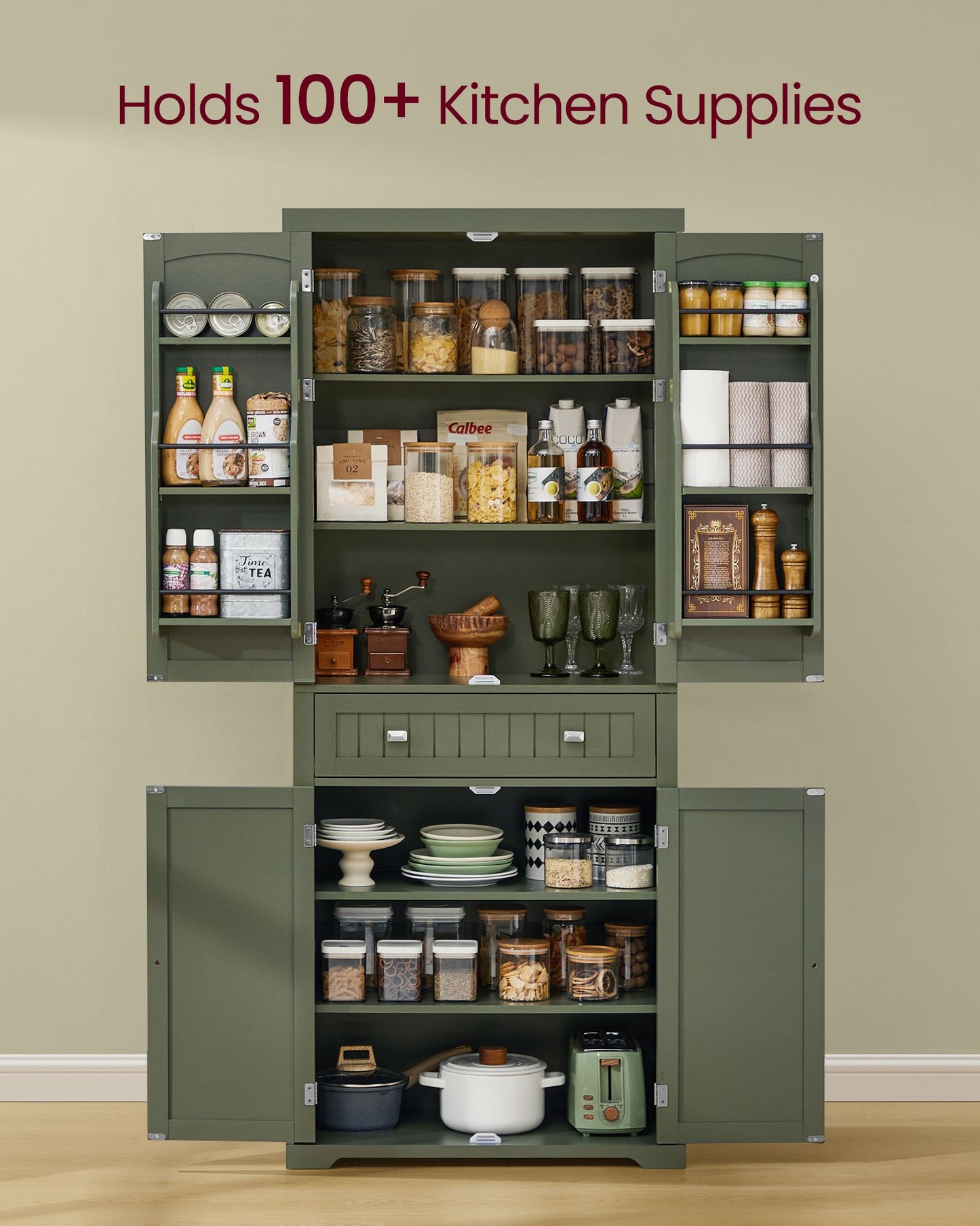 Pantry Cabinet, 15.7 x 30 x 71.7 Inches, Freestanding Tall Cupboard Storage Cabinet with a Drawer - HWLEXTRA 
