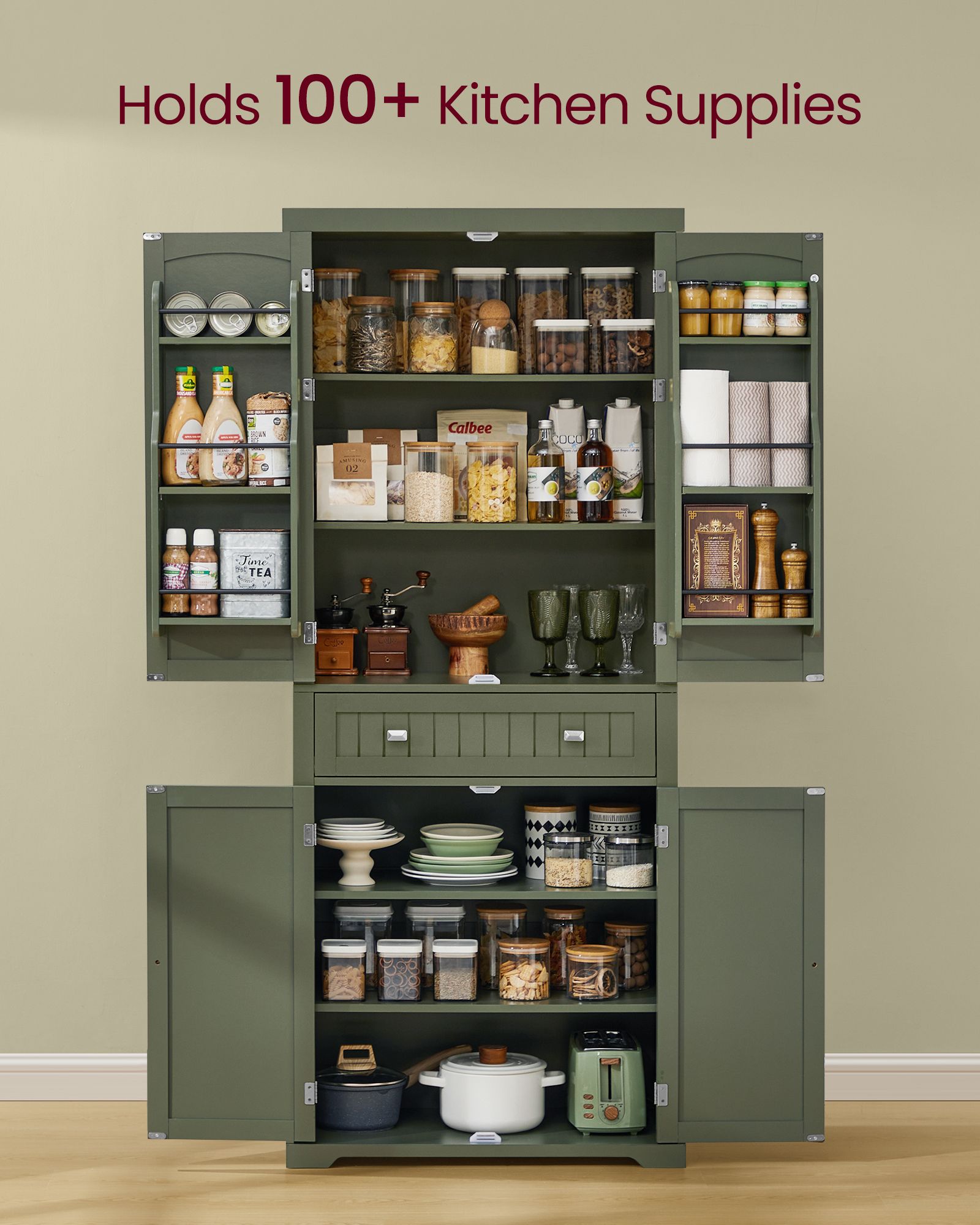 Pantry Cabinet, 15.7 x 30 x 71.7 Inches, Freestanding Tall Cupboard Storage Cabinet with a Drawer - HWLEXTRA 