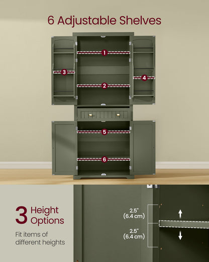 Pantry Cabinet, 15.7 x 30 x 71.7 Inches, Freestanding Tall Cupboard Storage Cabinet with a Drawer - HWLEXTRA 