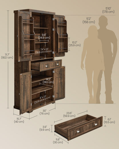 Pantry Cabinet, 15.7 x 30 x 71.7 Inches, Freestanding Tall Cupboard Storage Cabinet with a Drawer - HWLEXTRA 